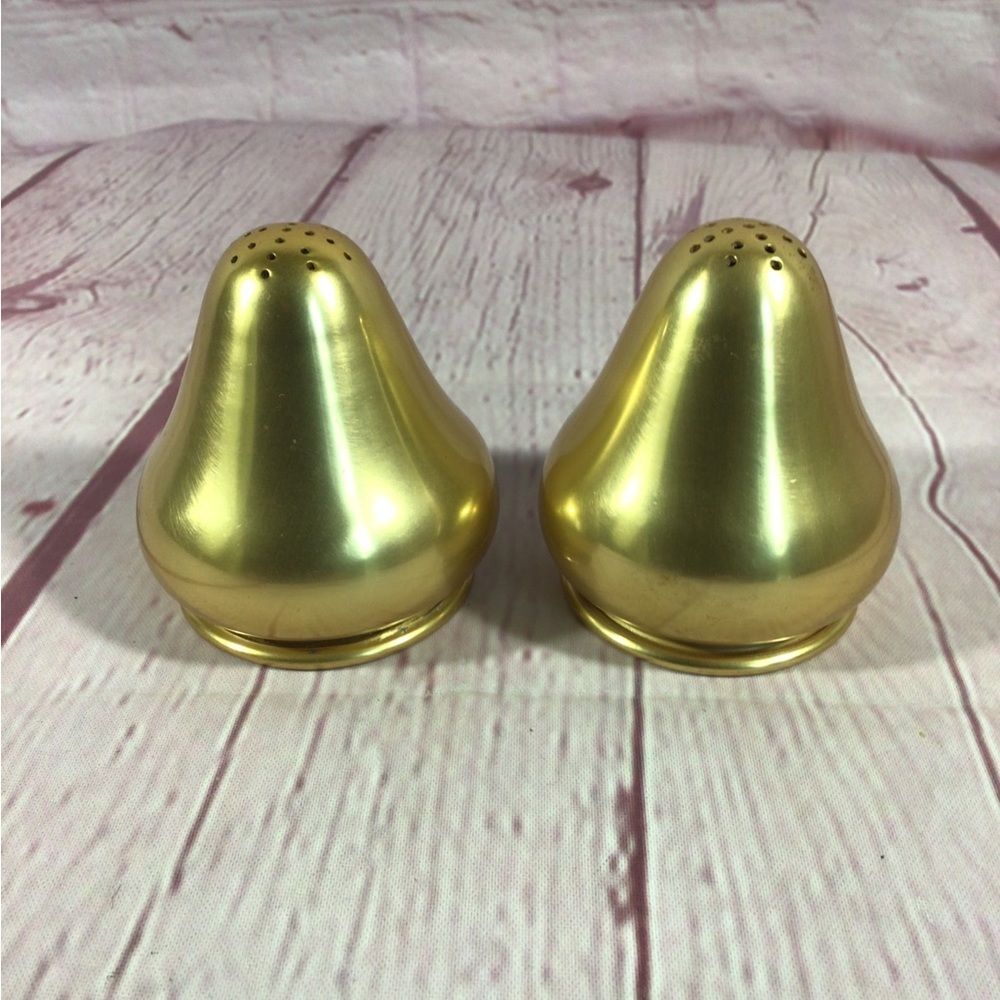Vintage Gold Metal Salt and Pepper Shaker Pair